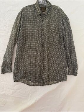 Vintage Bruno 100% Silk Black & Tan Patterned Button-Up Shirt